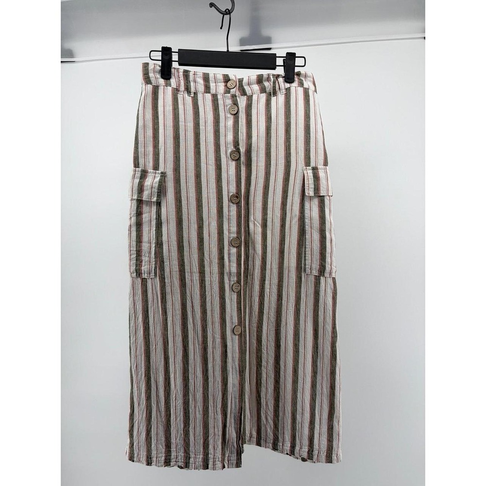 Love Tree Striped Button, Linen Blend, Stripe, Casual Dress, Women's Size L